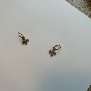 Lee Brevard gold lever hoop earrings, oxidized silver,cubic zirconia nomad cross